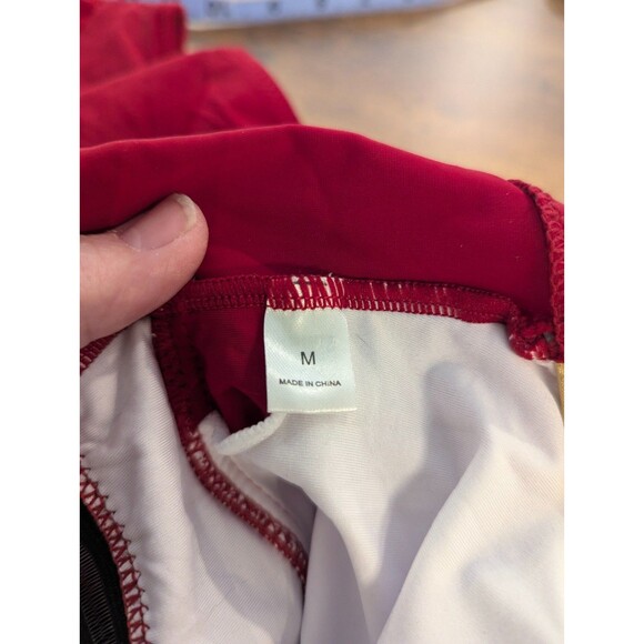 Red One-Piece Swimsuit – Size M – Metallic Gold Piping & Sheer Floral Waist Band - Picture 8 of 10